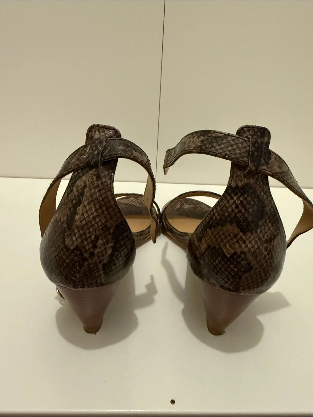 Loft Brown Snake-Print Wedge Ankle Strap Sandals